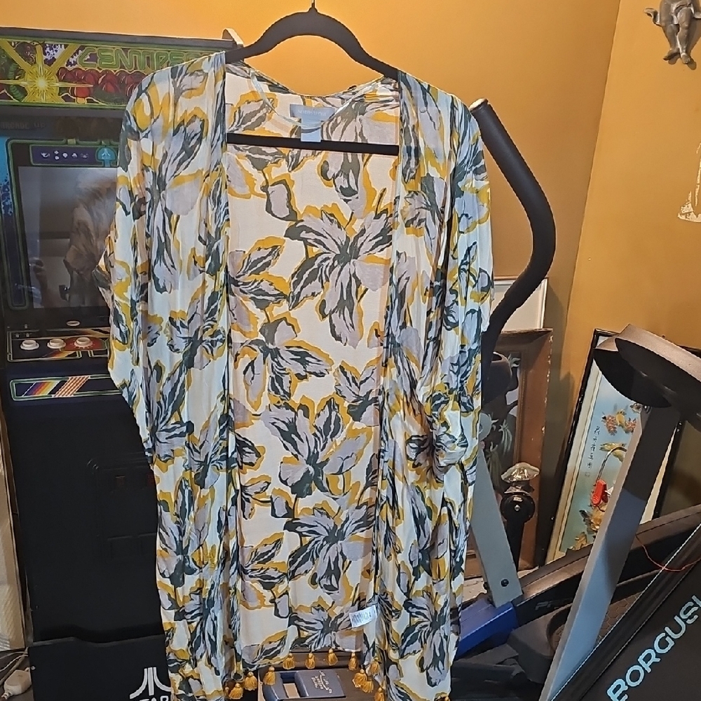 Nordstrom Floral Kimono in Yellow and Gray